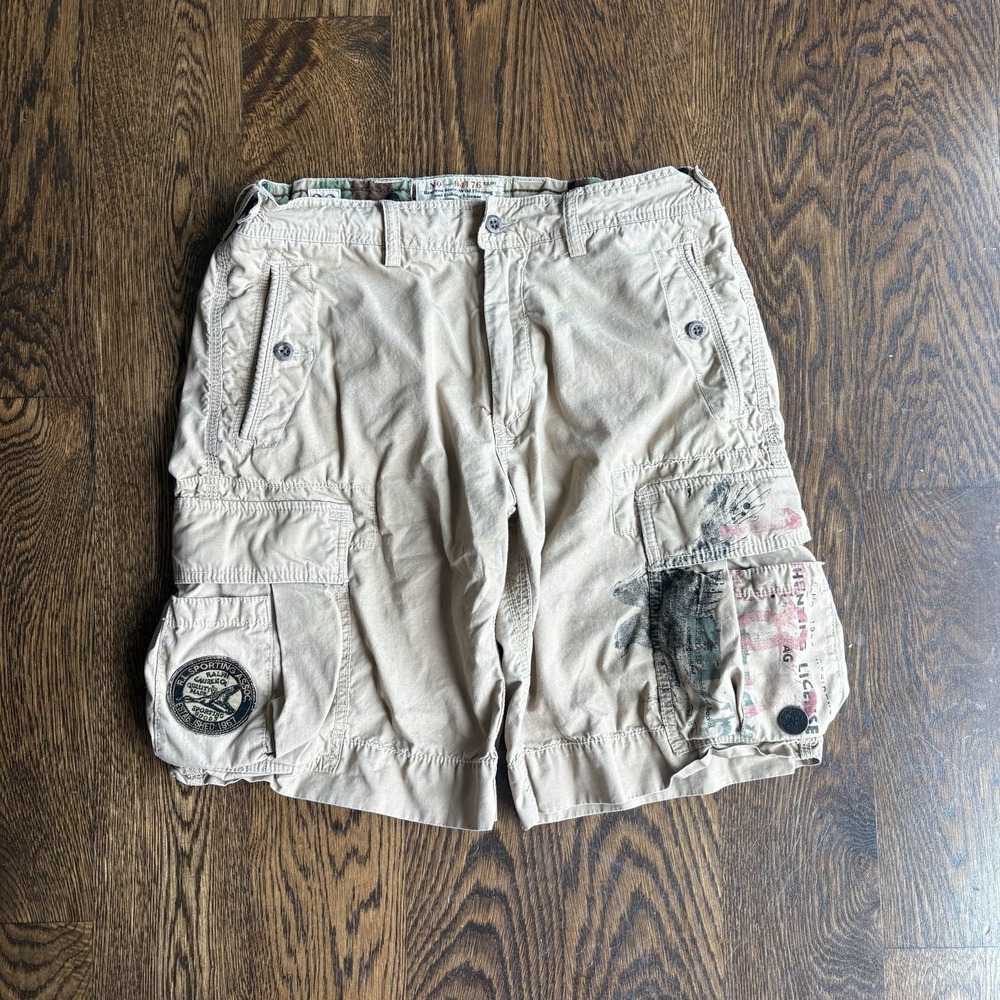 Vtg Polo Ralph Lauren Cargo Shorts Mens 32 Hunting License Graphic Patch Utility
